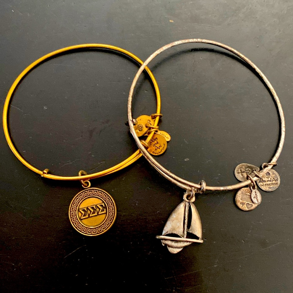 Alex and Ani Tri Sigma bangles gold&silver